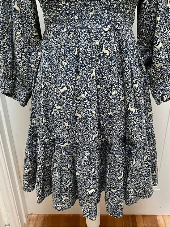DÔEN Leda Dress in Cream Blue Prancing Fawn Floral - Size XS - Picture 8 of 12